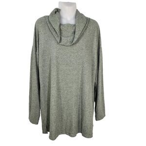 Denim & Co. Womens Top Size Small Cowl Neck Long Sleeve Tunic Green Slit A619126